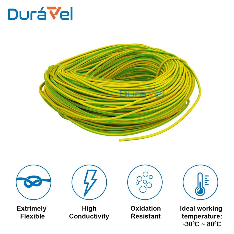 Duravel Copper Wire Conductor for Electrical Power Transmission - Yellow-Green, 90 Meters, 2mm - Image 4